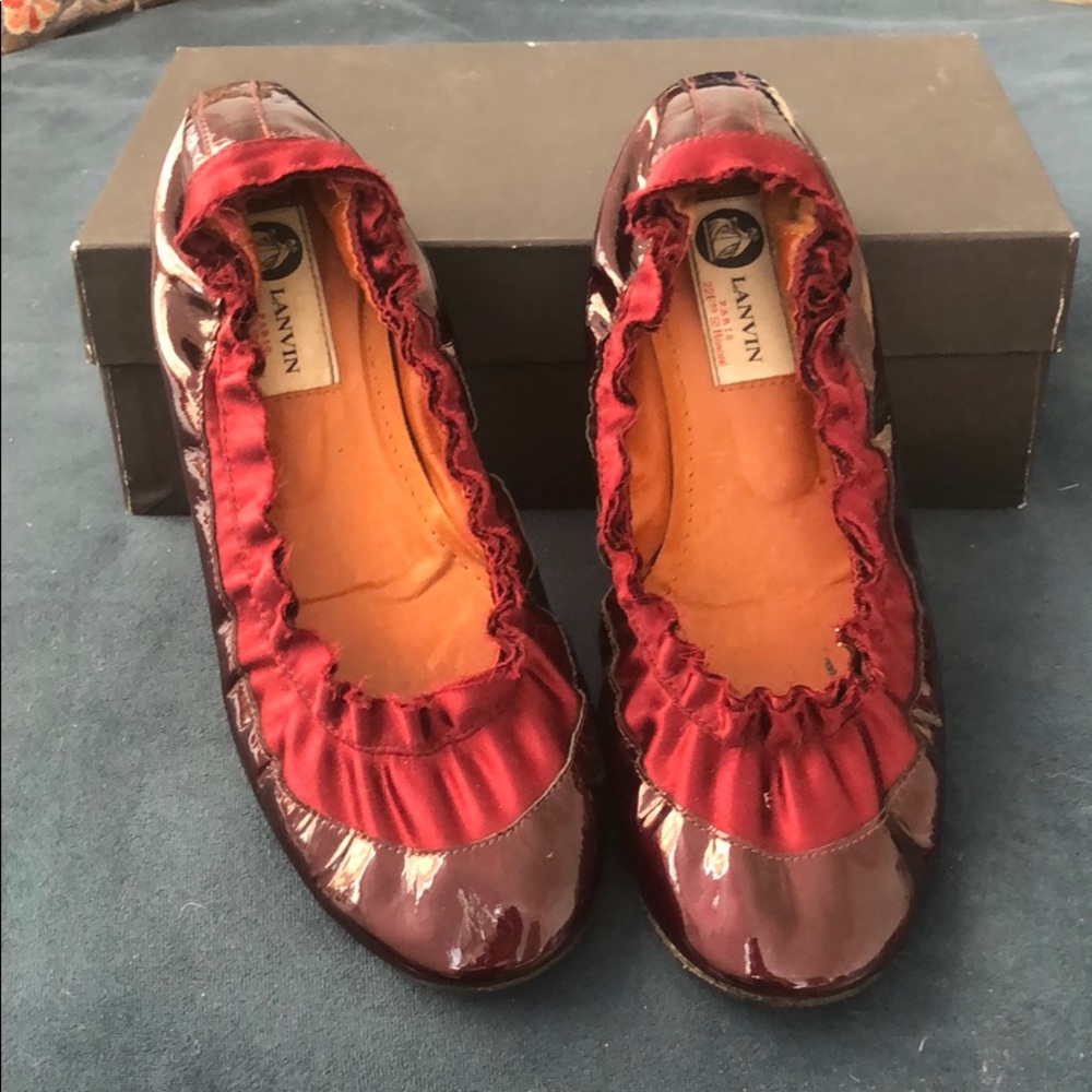 Lanvin patent leather satin ballet flats fits 7.5